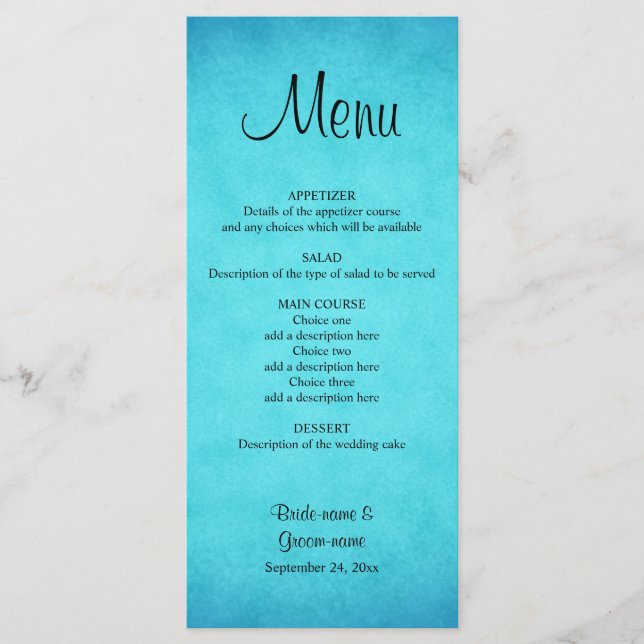 Menu Mariage bleu et noir (Devant)