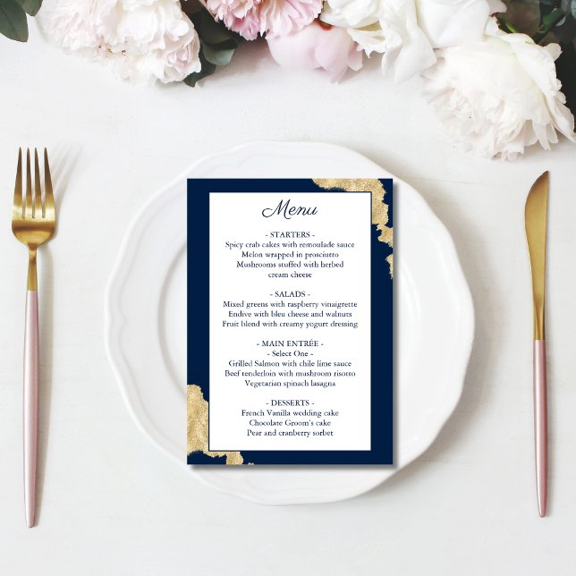 Menu Mariage bleu et or de la marine moderne (Créateur téléchargé)