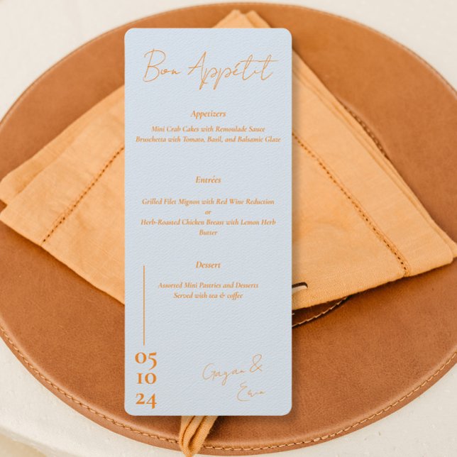 Menu Mariage bleu et orange foncé (Créateur téléchargé)