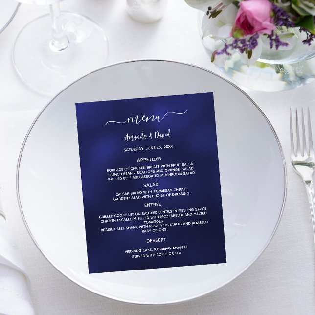 Menu mariage bleu marine blanc simple (Créateur téléchargé)