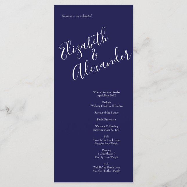 Menu Mariage bleu marine Rose orange (Devant)