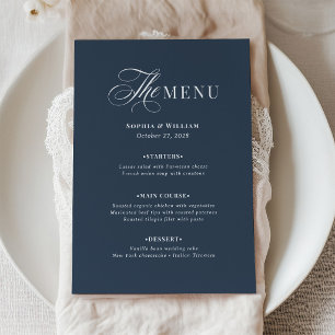 Menu Mariage Bleu Nuit et Blanc Luxe Classique
