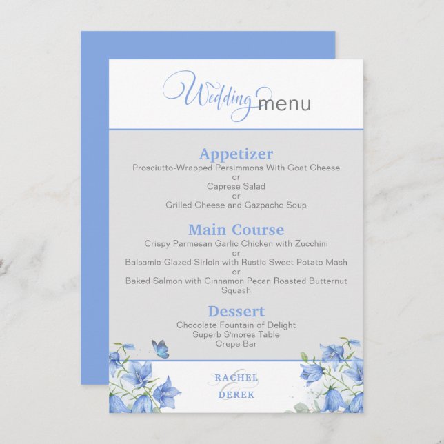 Menu Mariage Blue Bellflower (Devant / Derrière)