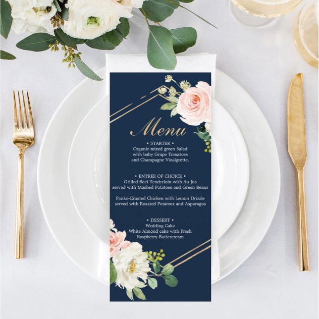 Menu Mariage Blue Gold Blush (Créateur téléchargé)