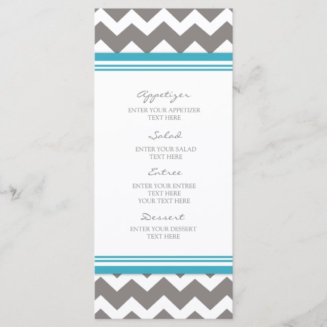 Menu mariage Blue Grey Chevron (Devant)