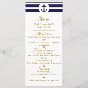 Menu Mariage Blue Nautical Ancre & Stripes
