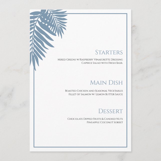Menu Mariage Blue Palm 5"X7" (Devant)