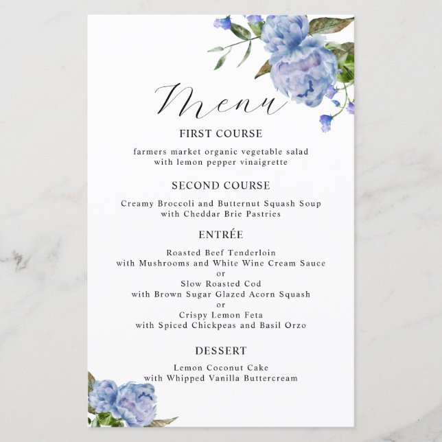 Menu Mariage Blue Peony (Devant)