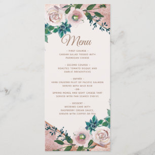 Menu Mariage Blush Rose Gold Succulents