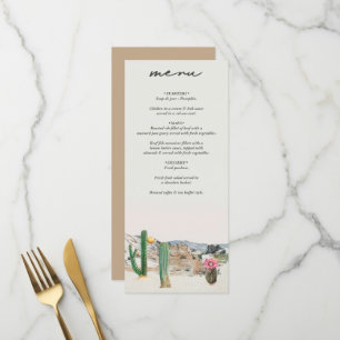 Menu Mariage bohème au cactus du désert à l'aquarelle