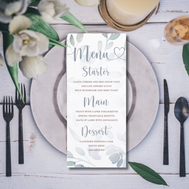 Menu Mariage Bohème Bleu Eucalyptus Feuillage (Créateur téléchargé)