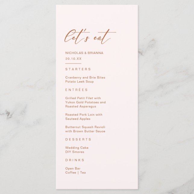 Menu Mariage Bohème Crème et Orange Brûlée (Devant)