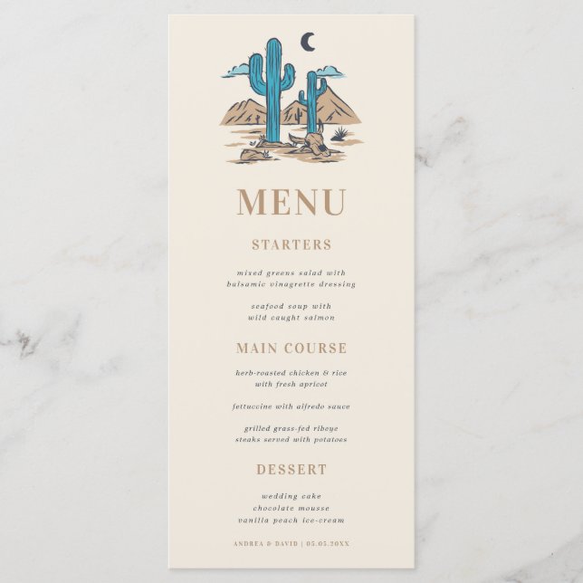 Menu Mariage Bohème Désert Cactus Arizona Phoenix (Devant)