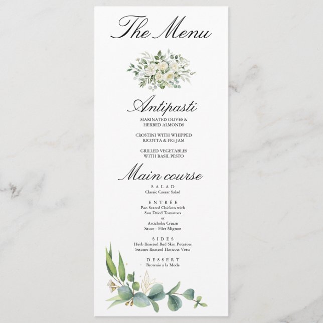 Menu Mariage bohème d'été avec eucalyptus verdoyant (Devant)