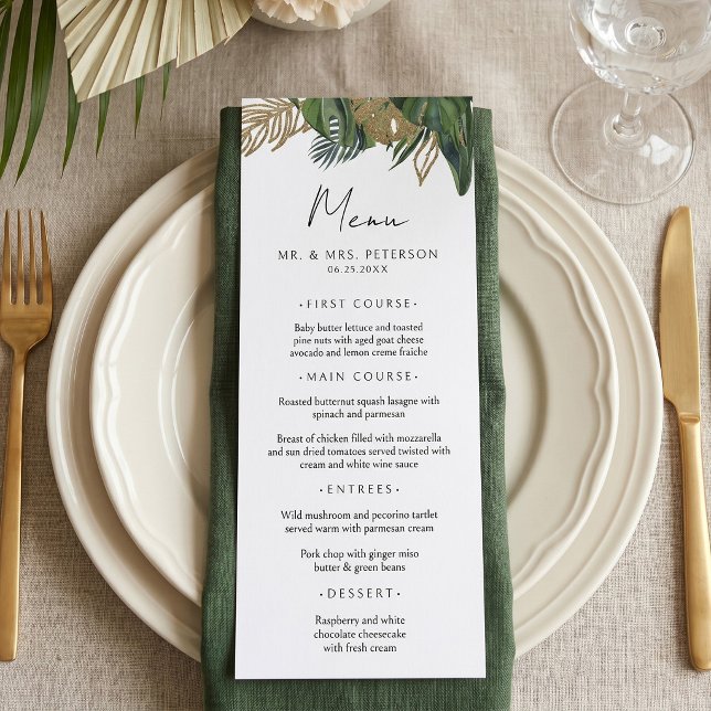 Menu Mariage Bohème Été Botanique de Verdure Tropicale (Créateur téléchargé)