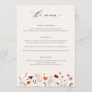 Menu Mariage Bohème Fleur Sauvage Automne