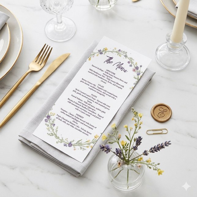 Menu Mariage Bohème Floral Simple Moderne (Créateur téléchargé)
