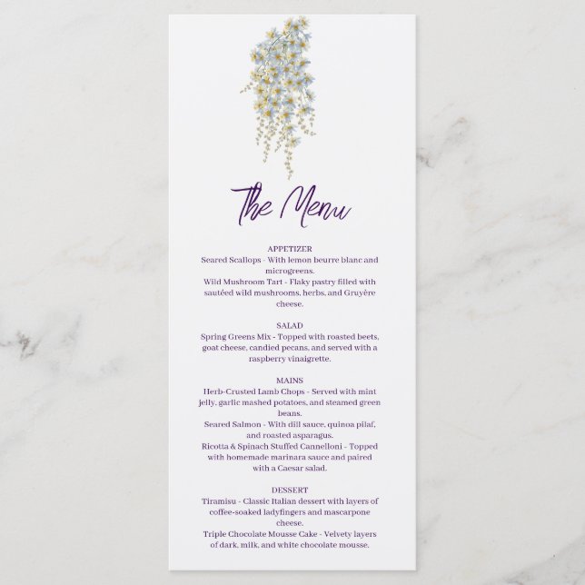 Menu Mariage Bohème Floral Simple Moderne (Devant)