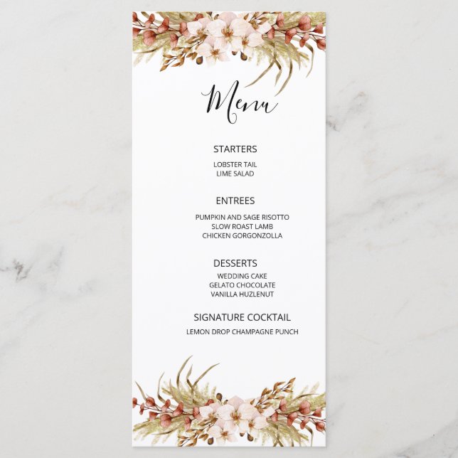 Menu Mariage Bohème Floral Terracotta (Devant)
