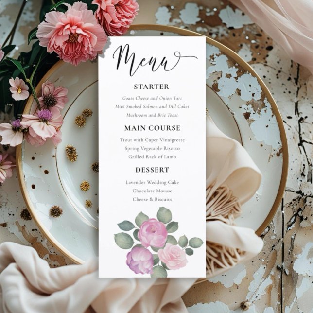 Menu Mariage Bohème Rose et Floral Pourpre (Créateur téléchargé)