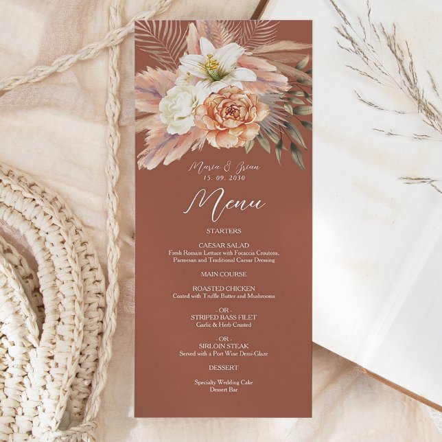 Menu Mariage Bohème Rustique en Terracotta (Créateur téléchargé)