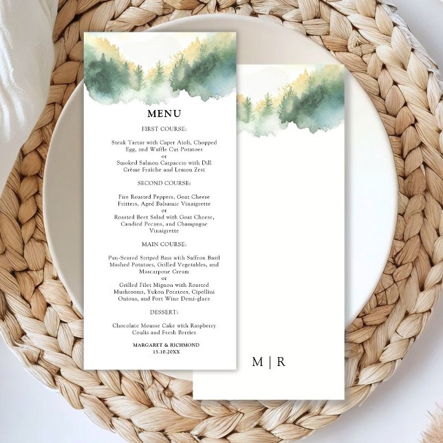 Menu Mariage Bohème Rustique Pins Montagnards  (Créateur téléchargé)