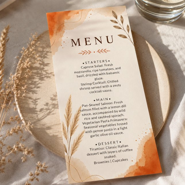 Menu Mariage Bohème Rustique Terre Cuite Terracotta (Créateur téléchargé)
