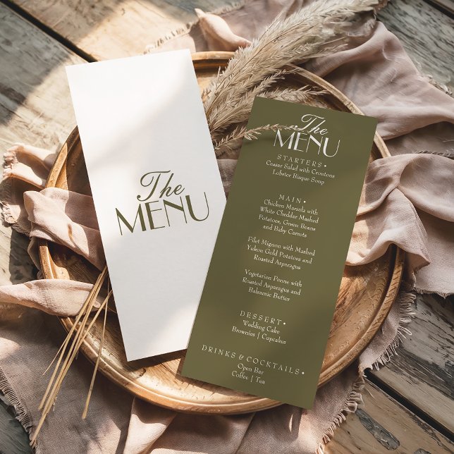 Menu Mariage Bohème Vert Olive Luxueux et Élégant (Créateur téléchargé)