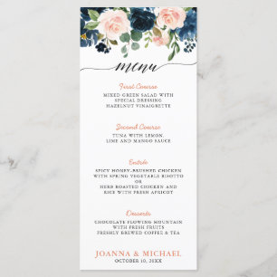 Menu Mariage Boho bleu bleu bleu rose bleu marine