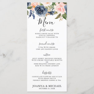 Menu Mariage Boho bleu bleu bleu rose bleu marine