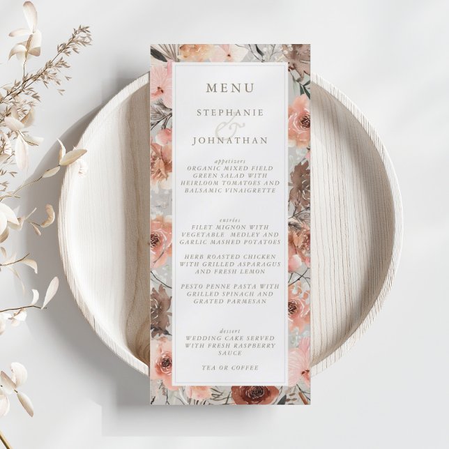 Menu Mariage Boho d'automne (Autumn Watercolor Boho Wedding Menu)