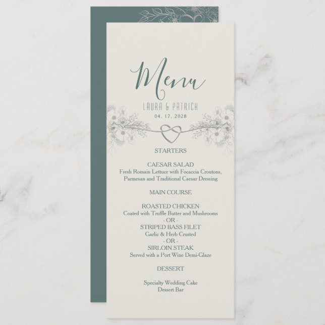 Menu Mariage Boho fleur sauvage (Devant / Derrière)