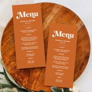 Menu Mariage Boho moderne Burange Orange Retro