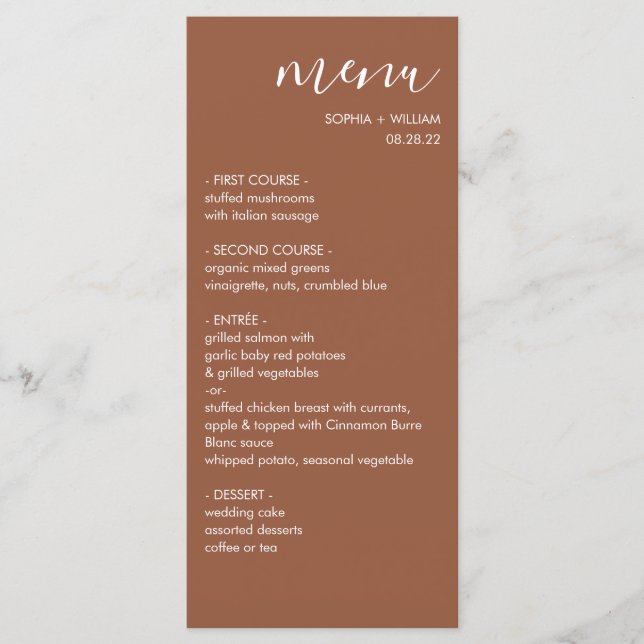 Menu Mariage Boho Terracotta (Devant)