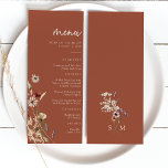 Menu Mariage Boho Terracotta<br><div class="desc">Menu Mariage Boho en terre cuite. Ce menu de mariage élégant et élégant présente de magnifiques fleurs sauvages aquarellés peints à la main et disposés comme un joli bouquet parfait pour le printemps, l'été ou les mariages de automne. Trouvez les articles correspondants dans la Collection de Mariages Fleurs sauvages de...</div>