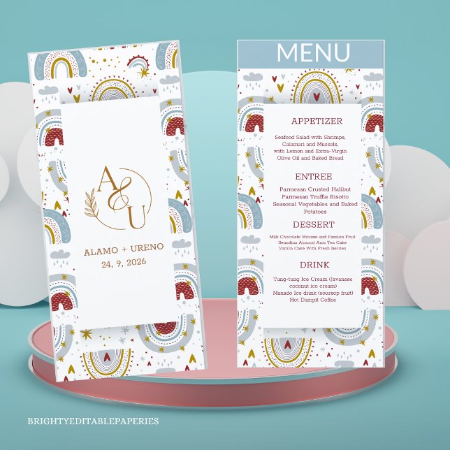 Menu Mariage Boho Terracotta Rainbows (Savor the flavors of love with our Menu and add a touch of bohemian charm to your special day!)