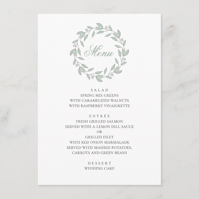 Menu Mariage botanique à la menthe. Feuillage élégant s (Devant)