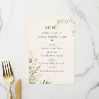 Menu Mariage botanique à l'eucalyptus vert sauge