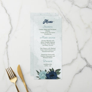 Menu Mariage botanique bleu et bleu marine