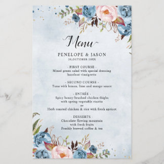 Menu Mariage Botanique Botanique Blush Peach Bleu