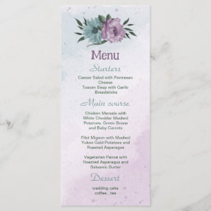 Menu mariage botanique de fleurs bleues violettes