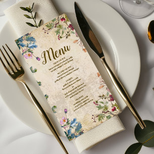 Menu Mariage botanique de fleurs sauvages bohème d'auto
