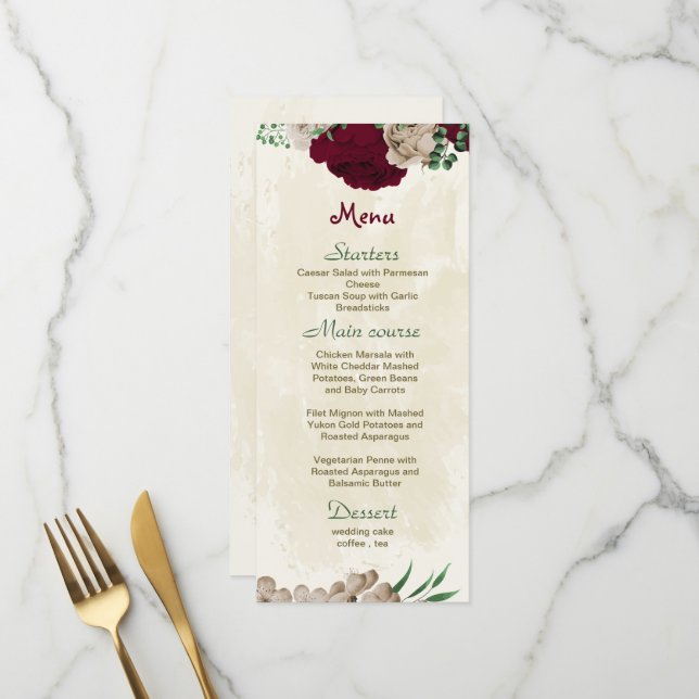 Menu Mariage botanique des fleurs de champagne de Bourg (Devant/Arrière en situation)