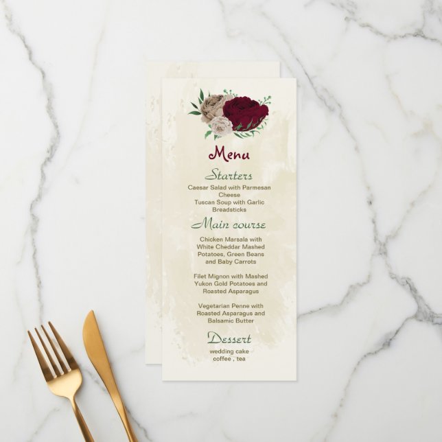 Menu Mariage botanique des fleurs de champagne de Bourg (Devant/Arrière en situation)