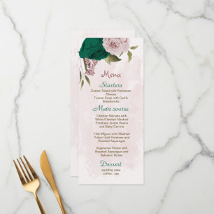 Menu mariage botanique des fleurs vert émeraude rose