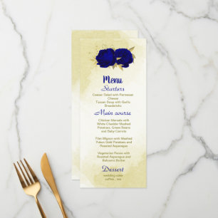 Menu Mariage botanique d'or des fleurs bleues royales