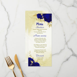 Menu Mariage botanique d'or des fleurs bleues royales