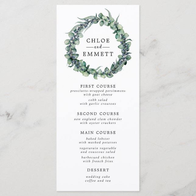Menu Mariage botanique Eucalyptus et Berry Wreath (Devant)