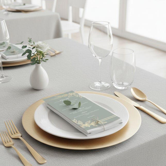 Menu Mariage Botanique Moderne Vert Sauge Or (Créateur téléchargé)