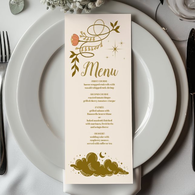 Menu Mariage Botanique Mystique Or Vintage (Créateur téléchargé)